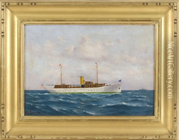 The American Motor Yacht Alician Oil Painting - T.G. Purvis