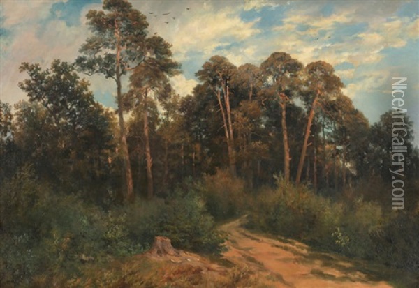 Waldrand Mit Weg (irchel) Oil Painting - Johann Jakob Ulrich