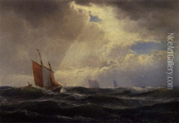 Franske Fiskere I Kanalen Oil Painting - Holger Henrik Herholdt Drachmann