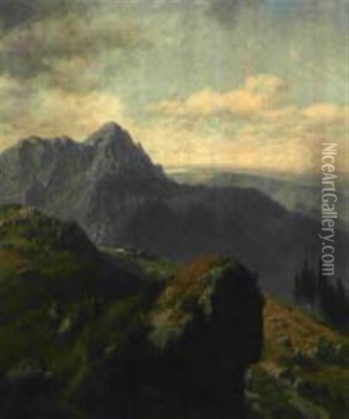 Blick Von Der Kampenwand Auf Den Chiemsee Oil Painting - Josef von Schloegl