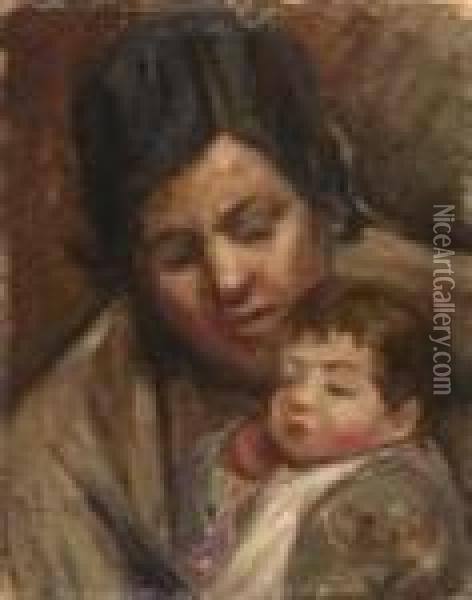 Maternita? Oil Painting - Cesare Ciani