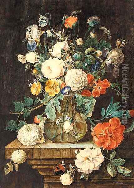 Summer bouquet with butterflies Oil Painting - Emile-Georges Weiss
