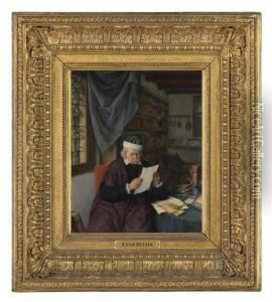 A Lawyer Seated At A Table Reading A Letter Oil Painting - Adriaen Jansz. Van Ostade