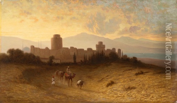 Vue Du Chateau Des Sept Tours A Constantinople Oil Painting - Charles Theodore (Frere Bey) Frere