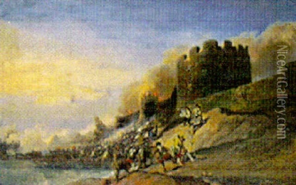 Battle Scene At Castle Oil Painting - Jean-Baptiste Isabey