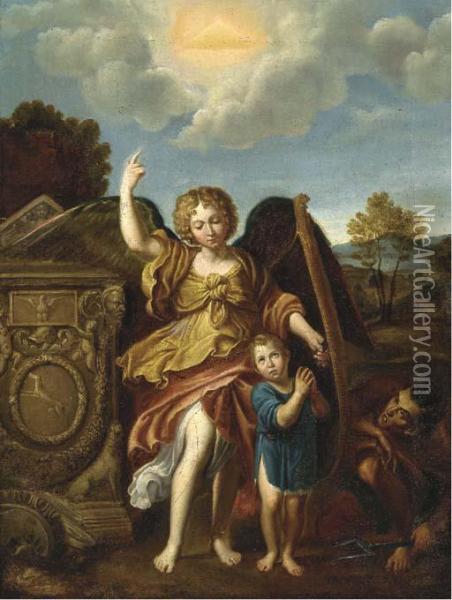 The Guardian Angel Oil Painting - Domenico Zampieri (Domenichino)