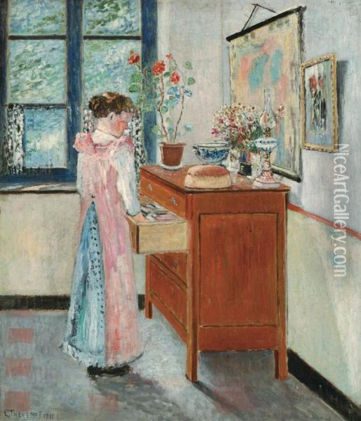Woman In Front Of The Commode (1911) Oil Painting - Louis Thevenet