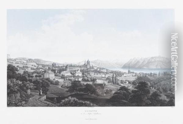 Lausanne/& Les Alpes Vaudoises Oil Painting - Jean-Baptiste Dubois