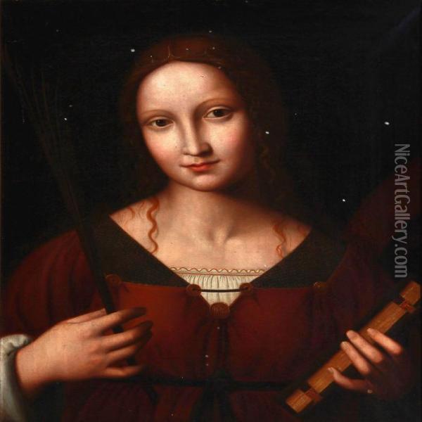 St. Catherine Of Alexandria Oil Painting - Leonardo Da Vinci