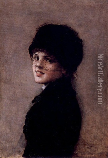 Portrait D'une Jeune Parisienne Oil Painting - Jean Beraud
