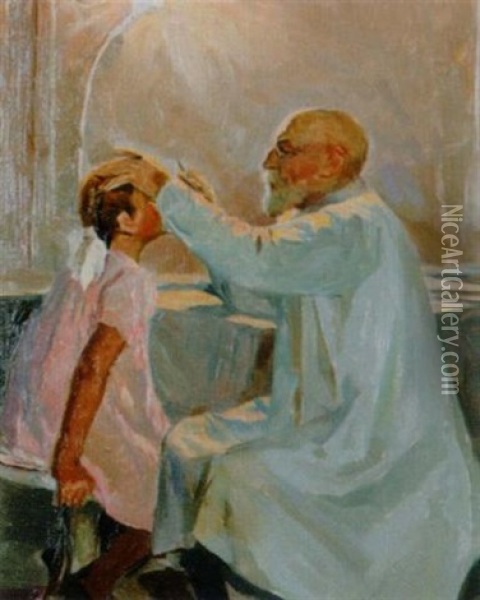 Kleines Madchen Beim Arzt Oil Painting - Louis Picard