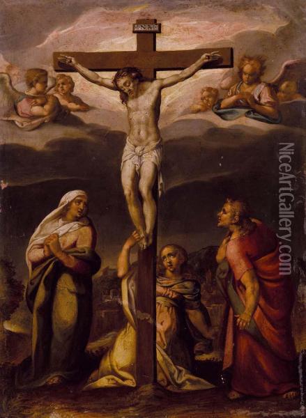 Crocifissione Con La Madonna, San Giovanni, La Maddalena E Angeli Oil Painting - Francesco Cavazzoni
