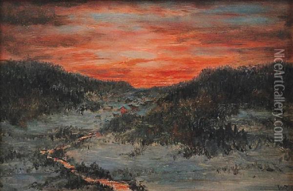 Zachod Slonca Nad Dolina Oil Painting - Wilhelm Carl Rauber
