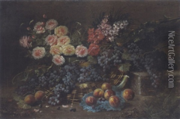 Stilleven Met Bloemen En Fruit Oil Painting - Max Carlier