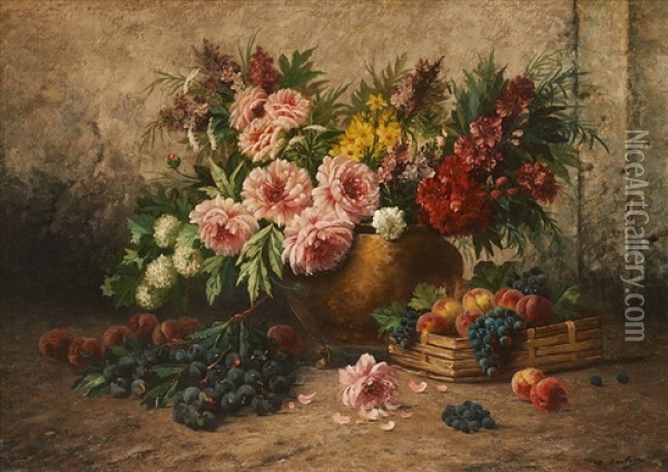 Composition Aux Fleurs Et Au Fruits Oil Painting - Max Carlier