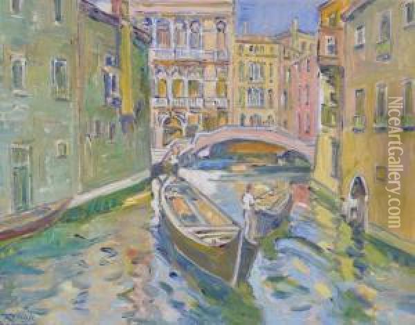 A Venice Canal Oil Painting - Robert Wood