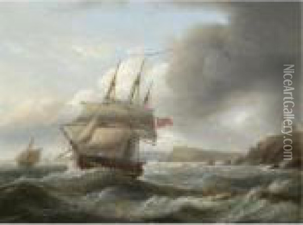 A Frigate Of The Royal Navy Leaving Cork Harbour Oil Painting - Thomas Luny
