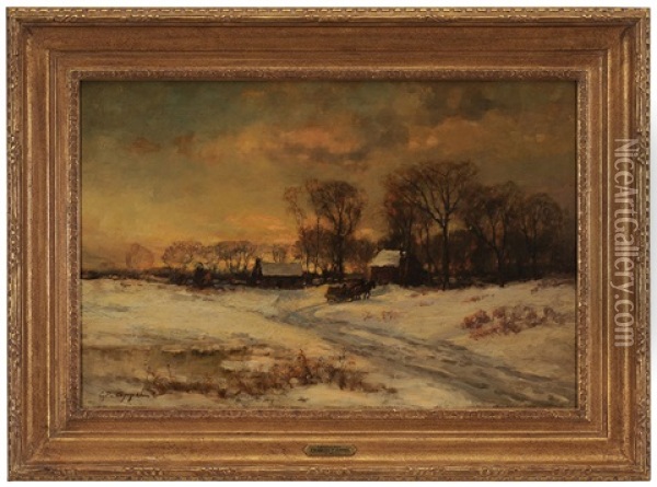 Winter Landscape With Farm Oil Painting - Charles P. Appel