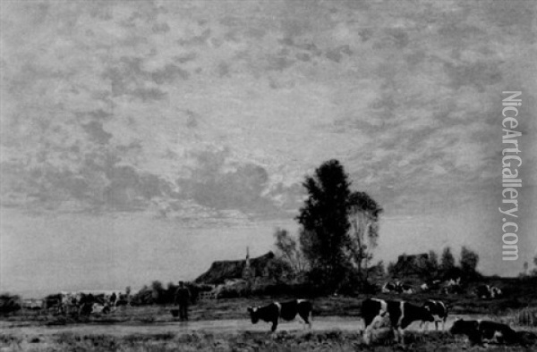 Abendliche Landschaft Mit Weidendem Vieh Oil Painting - Carl Friedrich Kappstein