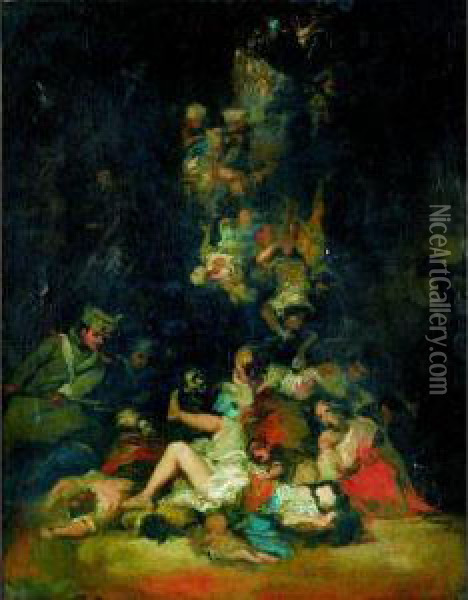 Scene De Pillage Oil Painting - Eugenio Lucas Velasquez