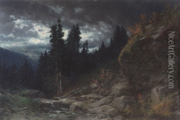 Felsige Landschaft Mit Bachlauf Nach Dem Gewitter Oil Painting - Traugott Hermann Ruedisuehli