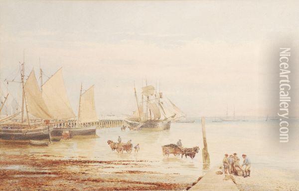 Figures On The Shore, Possibly Portsmouth Oil Painting - Axel Herman Haig