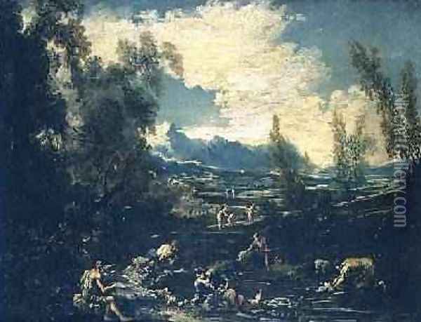 Travellers by a Stream Oil Painting - Alessandro Magnasco