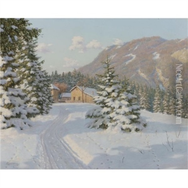A Winter Landscape Oil Painting - Boris Bessonof