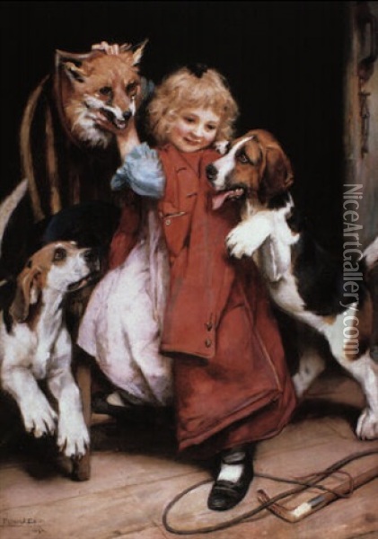 Puppies' First Lesson Oil Painting - Arthur John Elsley