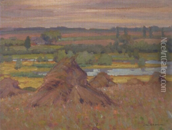 Field At Harvest Oil Painting - John William Beatty
