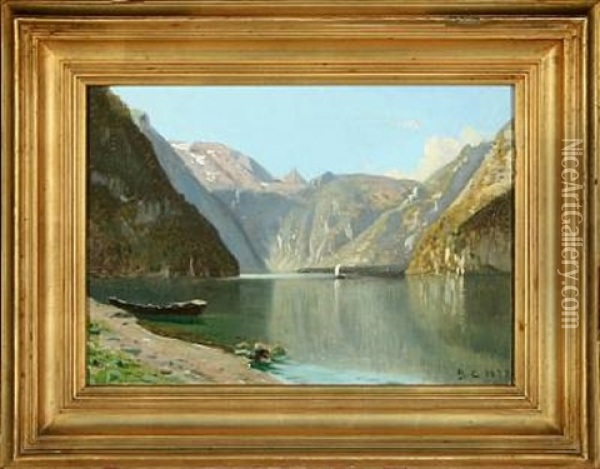 View From Konigsee At Bayern Oil Painting - Godfred Christensen