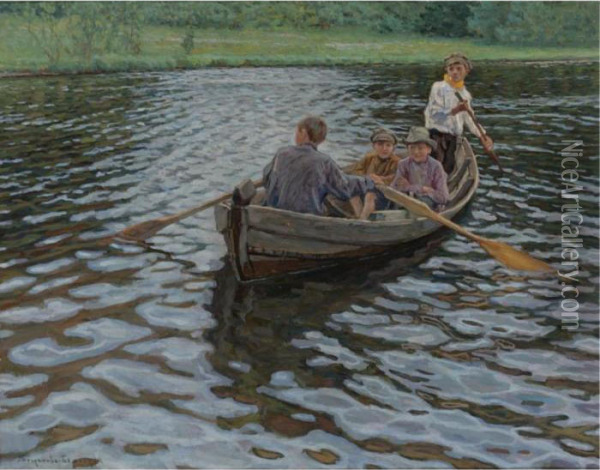 On The Lake Oil Painting - Nikolai Petrovich Bogdanov-Belsky