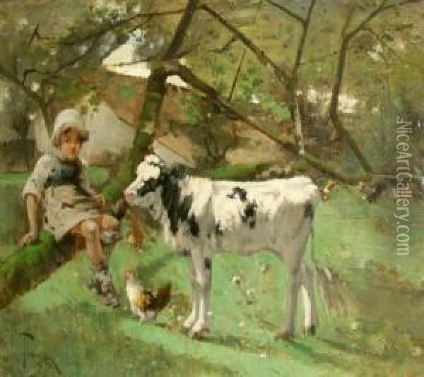 The Farmyard Oil Painting - Harry Ives Thompson