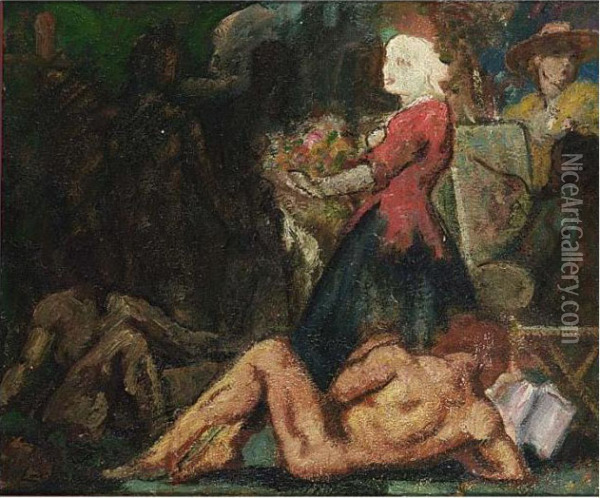 Homage A Renoir Oil Painting - Emile Baes
