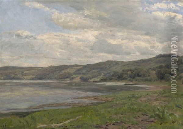 Uferlandschaft An Einem Sommertag In Danemark Oil Painting - Godfred Christensen