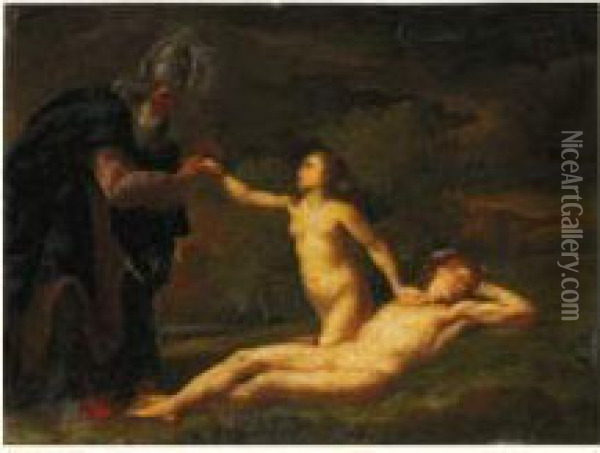 La Creation D'adam Et Eve Oil Painting - Pasquale Ottino