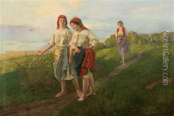 Na Wsi Oil Painting - Antoni Piotrowski