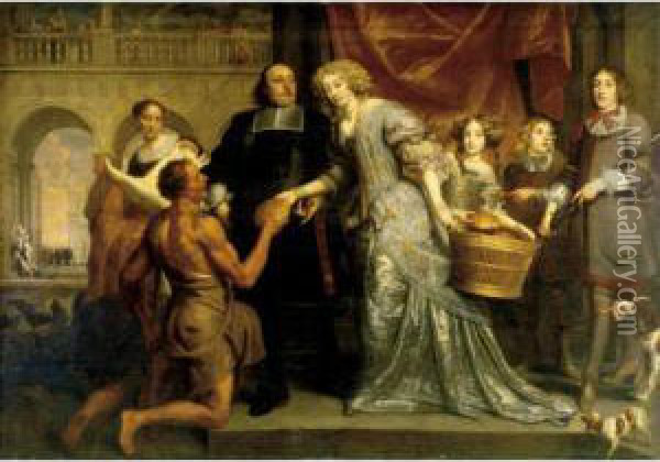 Almoner With His Wife And Children As An Allegory Of Charity Oil Painting - Pieter Thijs