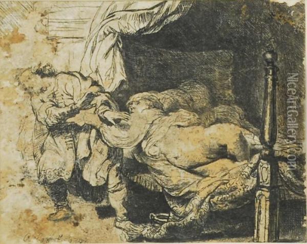 Scena Erotica Oil Painting - Rembrandt Van Rijn