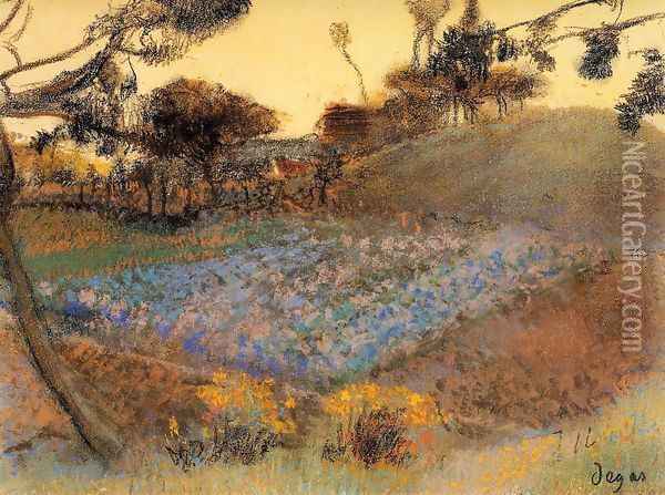 Field of Flax Oil Painting - Edgar Degas