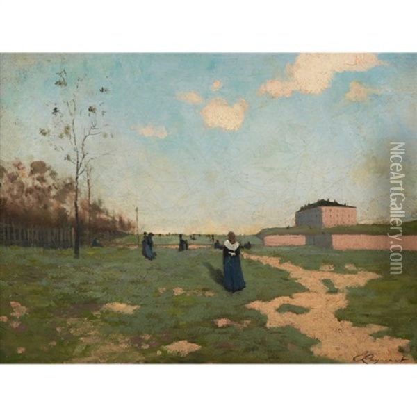 Nuns In A Field Oil Painting - Emile Cagniart