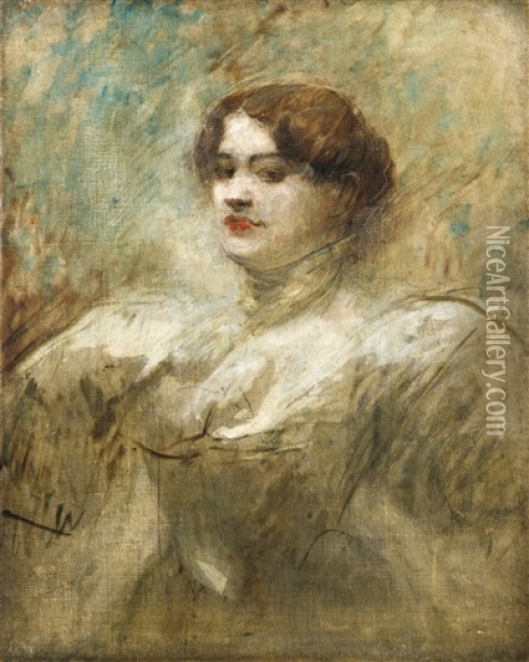 Portrait Presume De Mademoiselle Lender Oil Painting - Jean-Louis Forain