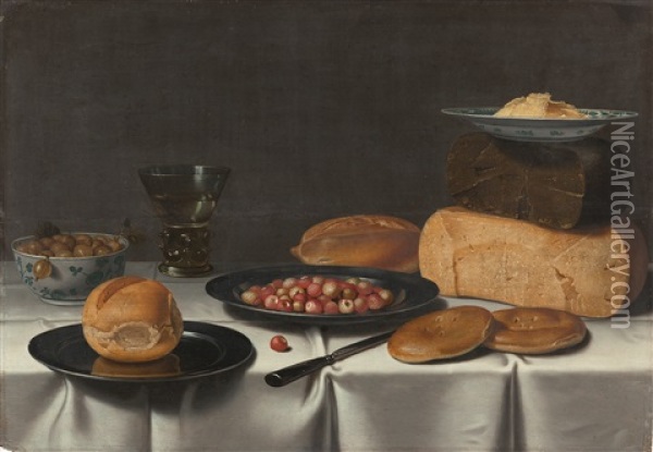 Banketje Mit Beeren, Brot Und Wein Oil Painting - Floris Gerritsz. van Schooten