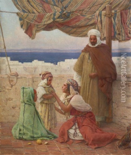 Sur La Terrasse, Tanger Oil Painting - Louis Auguste Girardot