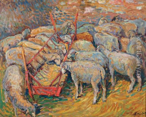Les Moutons A L'etable Oil Painting - Nicolas Tarkhoff