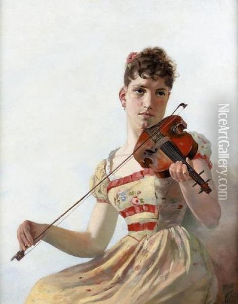 Junge Geigenspielerin. Oil Painting - Edouard Castres