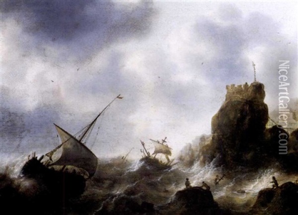 Schiffe Auf Sturmischer See Oil Painting - Jan Porcellis