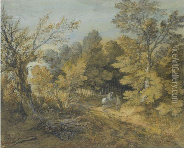 Wooded Landscape With Horseman Oil Painting - Thomas Gainsborough