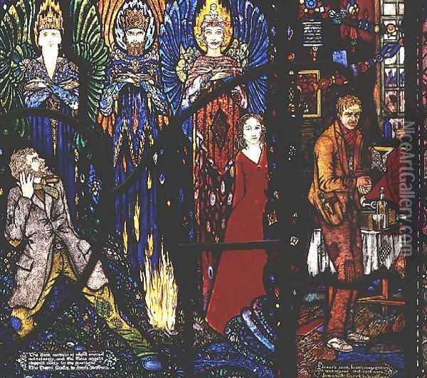 Detail from the Geneva Window depicting 'The Demi Gods' and 'Juno and the Paycock', 1929 Oil Painting - Harry Clarke