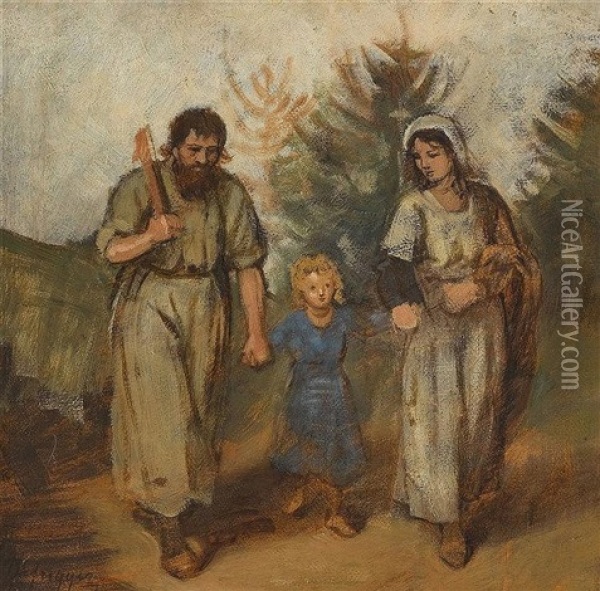 Heilige Familie (heiliger Wandel) Oil Painting - Franz Von Defregger